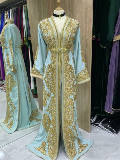 Handmade Moroccan Kaftan Dress Elegant Gold Embroidery Detachable Belt Etsy