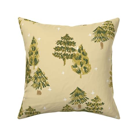Starry Night Pine Trees Cream Yellow Fabric Spoonflower
