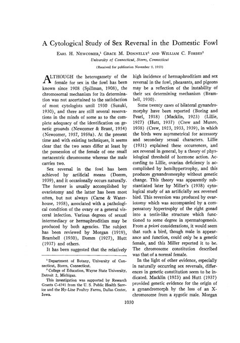 Pdf A Cytological Study Of Sex Reversal In The Domestic Fowl