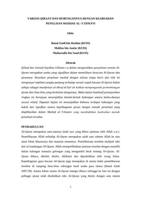 PDF VARIASI QIRAAT DAN HUBUNGANNYA DENGAN KEABSAHAN PENULISAN