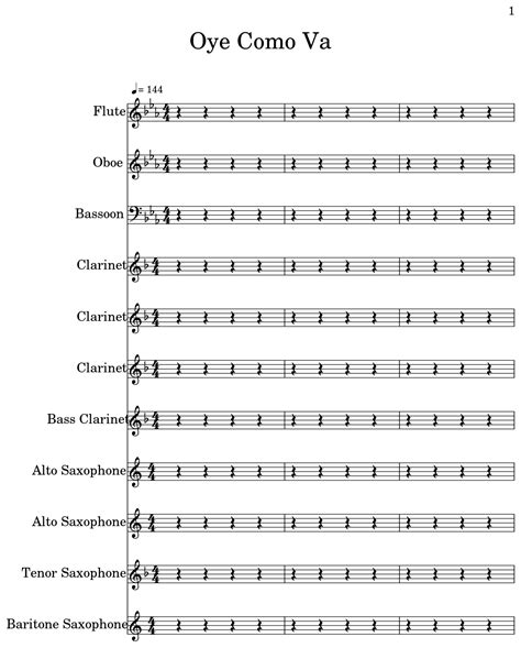 Oye Como Va Sheet Music For Flute Oboe Bassoon Clarinet Bass Clarinet Alto Saxophone