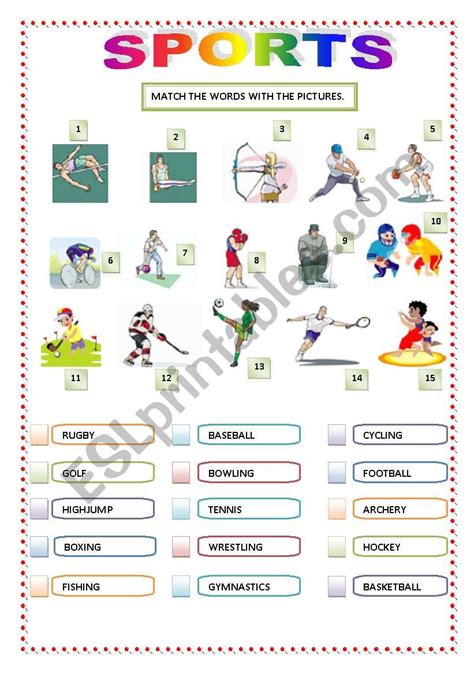 Sports Matching Esl Worksheet By Sandytita