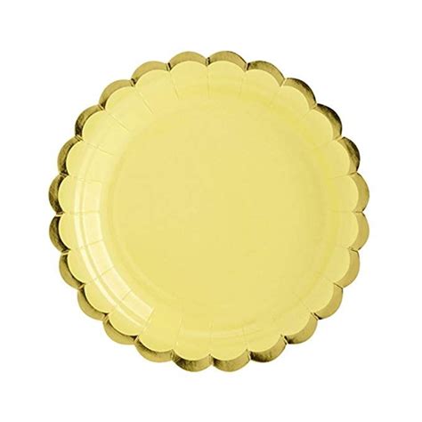 Luck Paper Party Plates Yellow With Gold Scalloped Edge 18cm X 6