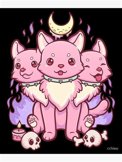 Kawaii Pastel Goth Cute Creepy Occult Cerberus Art Print By Cchiaw