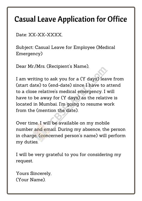 Emergency Leave Application Format For Office 2