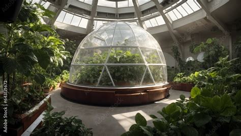 greenhouse in the garden, biodome on the Moon, where astronauts are ...