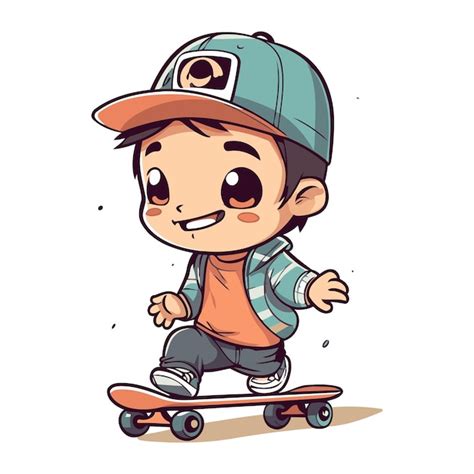 Menino bonito de desenho animado andando de skate ilustração vetorial