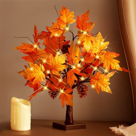 Cke 24 Inch Artificial Fall Tree Lighted Maple Tree Battery Usb