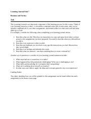 Learning Journal Unit Business And Society Docx Learning Journal