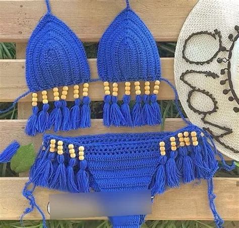 Traje De Ba O Tejido A Crochet Bikini Bronceo Cuotas Sin Inter S