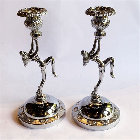 Pair Of Art Deco English Chrome Nude Candlesticks Artedeco Online Antiques