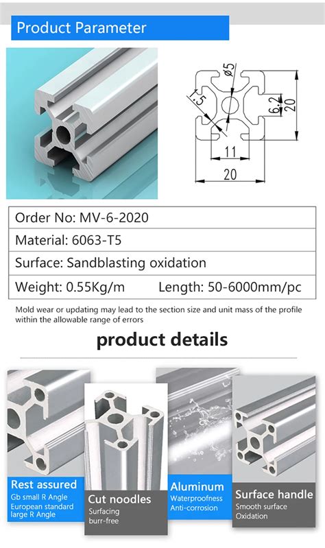 Industrial T Slot Aluminum Extruded 6000 Series Alloy Angle 2020 V Slot