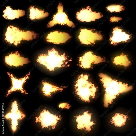 23 Different Muzzle Flash Types With Black Background Stock Photo