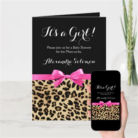 Leopard Hot Pink Bow Its A Girl Safari Baby Shower Invitation Zazzle