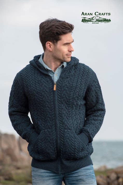 Made From 100 Merino Wool Mens Knitted Zip Cardigan With Kangaroo