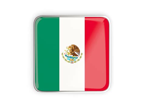 Square Icon With Metallic Frame Illustration Of Flag Of Mexico