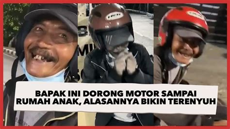 Kehabisan Bensin Bapak Ini Pilih Dorong Motor Sampai Rumah Anak