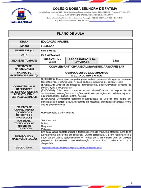 Educação Fisica Infantil Plano De Aula - 02 - Plano de Aula - Infantil Iv - Educação Física - Fevereiro - 2023 | PDF