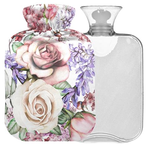 Naanle Hot Water Bottle With Cover Pink Flowers For Back Pain Relief Cold Therapy L