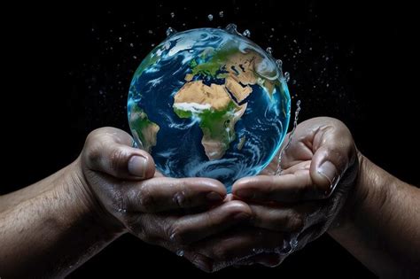 Earth In Hands Water Scarcity Concept Premium AI Generated Image