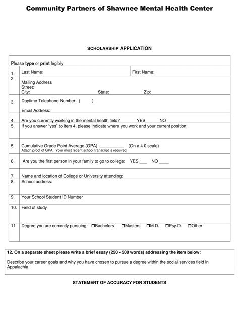 Free Printable Scholarship Application Templates Pdf Word