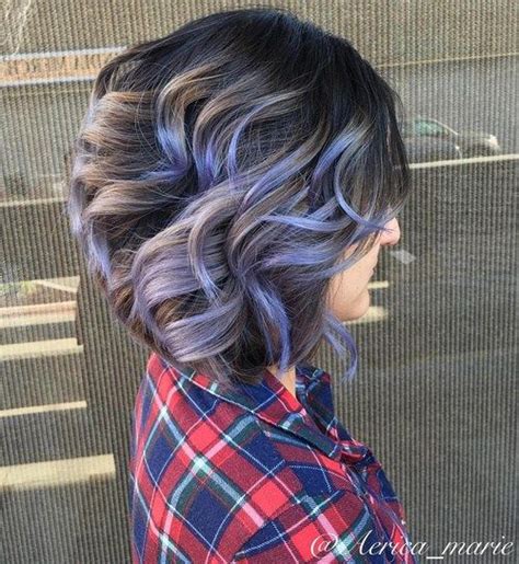 Purple And Grey Highlighted Hair Brown Balayage Bob Highlights For