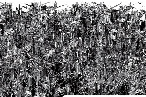 Inked Comic Of A Giant City By Tsutomu Nihei Detailed Stable Diffusion