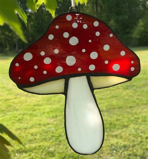 Mushroom Stained Glass Sun Catcher Nature Decor Etsy