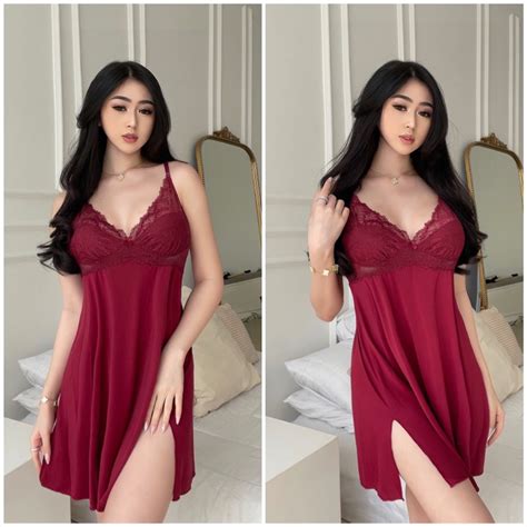 Jual Sleepwear Dress Panties Olivia Red Baju Tidur Wanita Dress Panties Lingerie Wanita