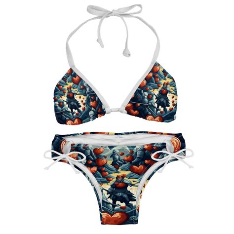 Love Bikini Set Swim Suit Detachable Sponge Adjustable Strap Two Pack Beach Pool Vacation Party