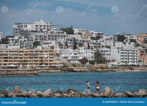 People At Figueretas Beach On Ibiza Island In Spain In The Summer Of