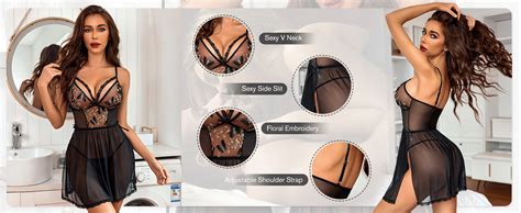 Avidlove Women S Lingerie Lace Chemise Floral Embroidery Mesh Babydoll Side Slit Sleepwear At