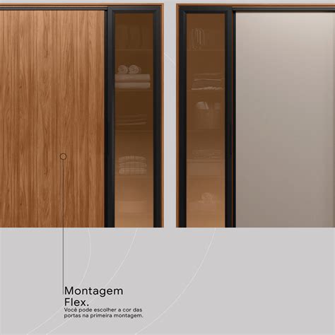 Nogueira Touch Nude Prime Tx Guarda Roupa Casal Portas Vidro Reflecta E Gavetas Laredo