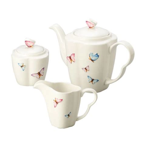 Conjunto 3 Peças De Porcelana De Café Borboletas