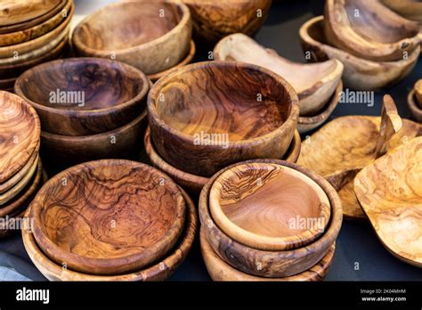 Bowls Made Of Olive Tree Wood At The Market In Waisenhausplatz Markt