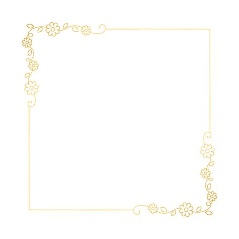 Gold Floral Square Frame Elegant Line Border Leaves And Flowers