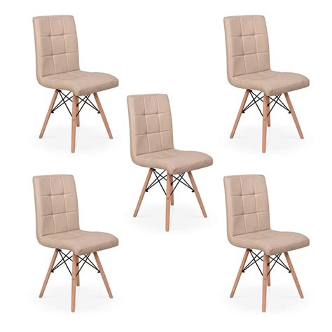 Kit 5 Cadeiras Eiffel Gomos Estofada Base Madeira Nude Leroy Merlin