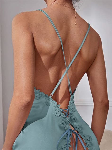 Women Sexy Satin Sheer Lace Nightgown Lingerie Sleepwear Robe Gown Nightwear Set Womens