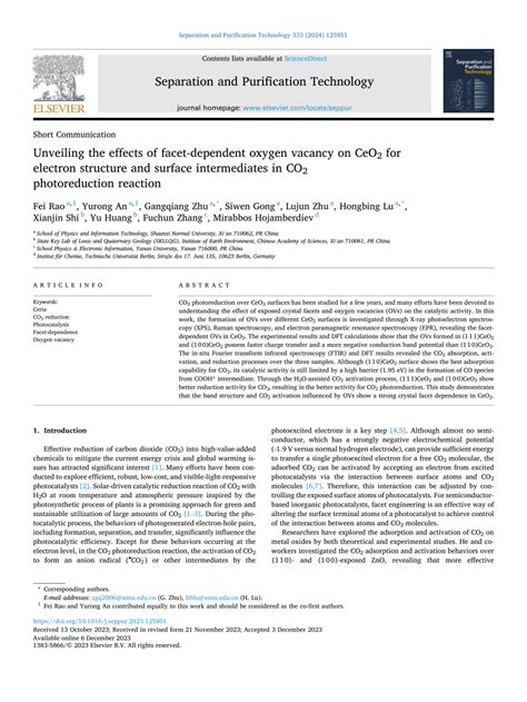 PDF Unveiling The Effects Of Facet Dependent Oxygen Vacancy On CeO2