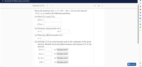 Solved Given The Function F X X3 3x2−24x 12 Over The