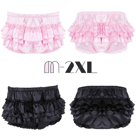 Men Lingerie Soft Shiny Satin Ruffled Bloomer Tiered Skirted Panties Sissy Briefs Underwear