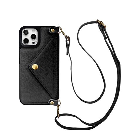 iPhone 12 Pro Max Necklace Leder Hülle Kartenfach Schwarz