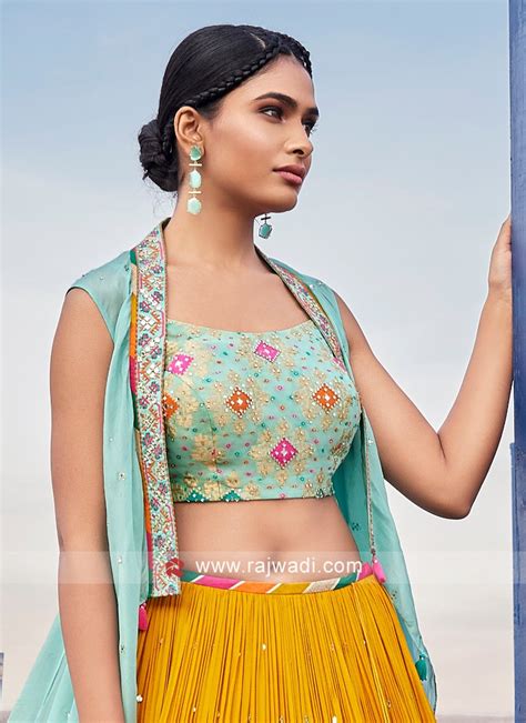 Yellow Chiffon Embroidered Lehenga Choli With Shrug