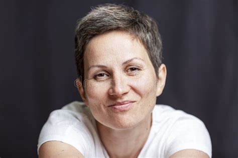 Emotional Portrait Of An Adult Woman With Short Hair Close Up Black