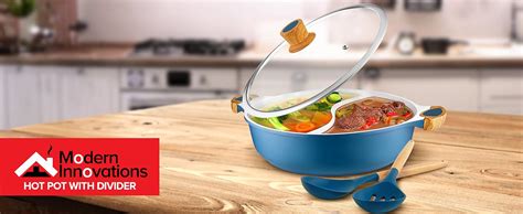 Amazon Nonstick Hot Pot With Divider Blue Shabu Shabu With Silicone Spoons Divided Cooker