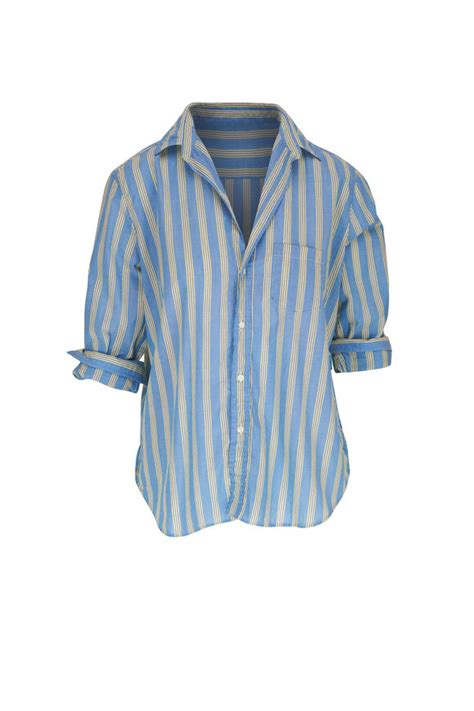 Frank Eileen Eileen Blue Striped Cotton Button Down