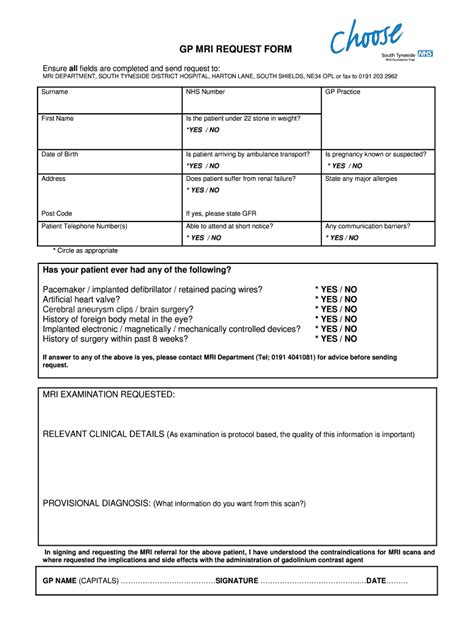 Fillable Online Sthct Nhs Gp Mri Request Form Sthctnhsuk Sthct Nhs