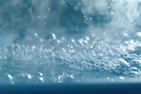 Bubbles Floating On The Surface Of A Hot Bubble Bath With Steam Rising From The Water Premium
