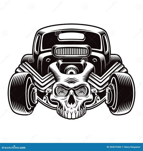 Une Illustration En Noir Et Blanc De Vecteur D Un Hot Rod De Bandes Dessin Es Illustration De