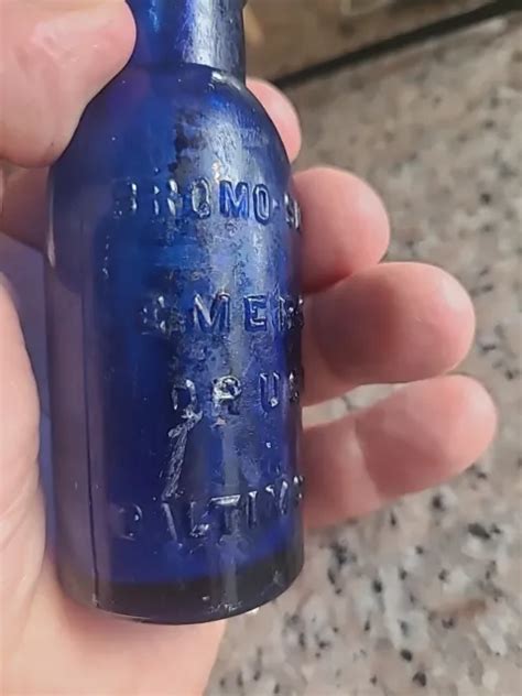 Vintage Bromo Seltzer Cobalt Blue Glass Bottle Emerson Drug Co